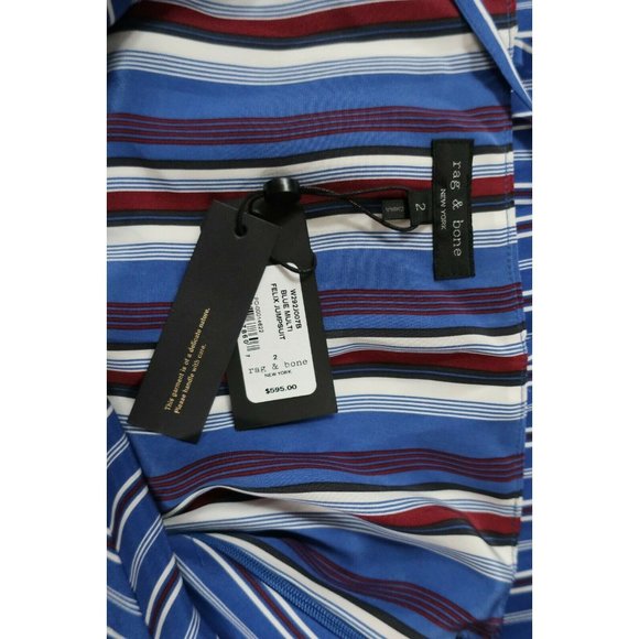 Rag & Bone NWT Felix Blue Jumpsuit White Playsuit Stripe Silk Tie 2 - Picture 4 of 4